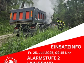 Lkw-Brand auf Forstweg in den Dolomiten