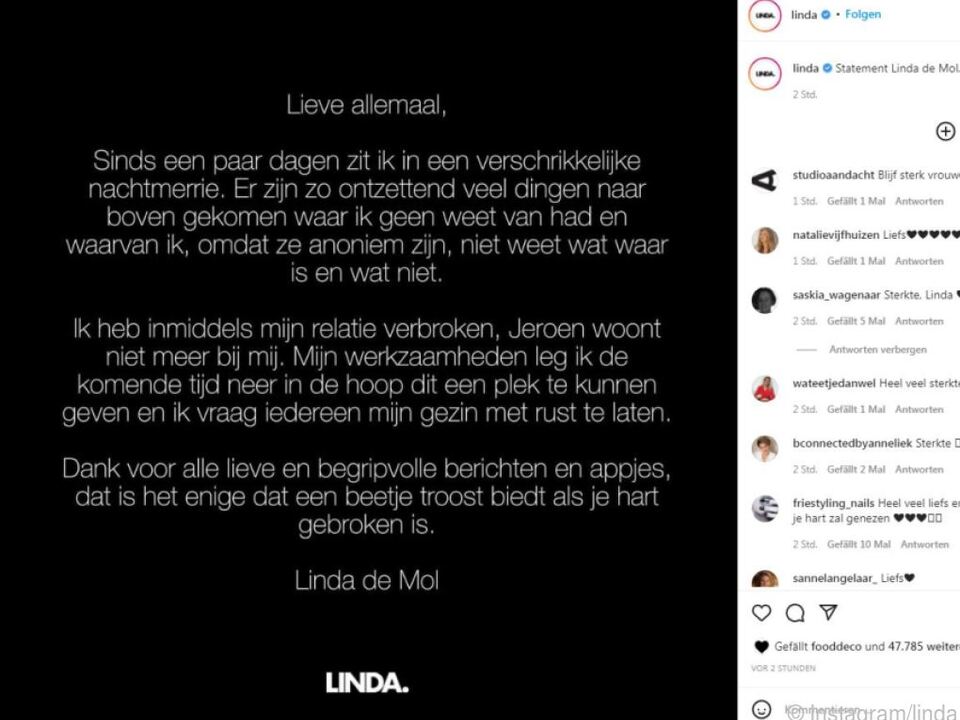 Linda de Mol meldete sich auf Instagram zu Wort