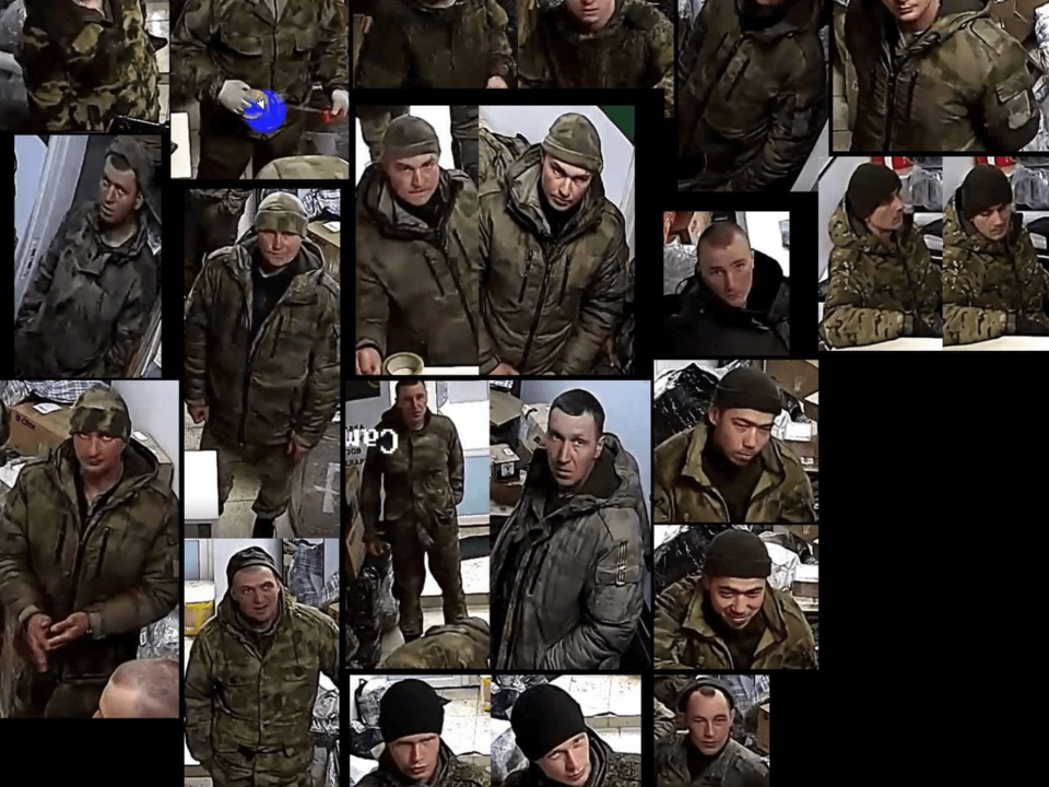 Screenshots with the faces of Russian soldiers at the CDEK office in Mazyr, 02.04.2022 / Hajun Project