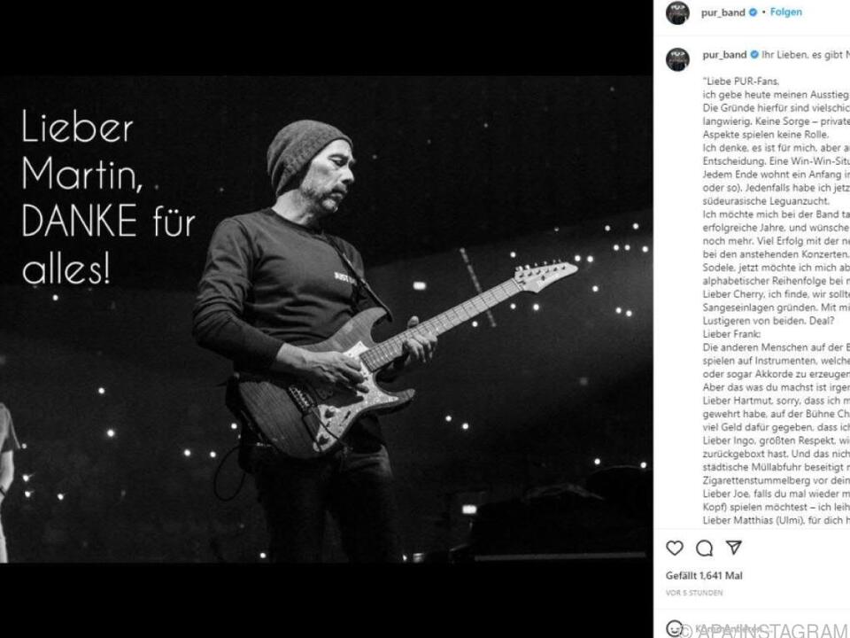 Pur verkündete auf Instagram Abschied des Gitarristen