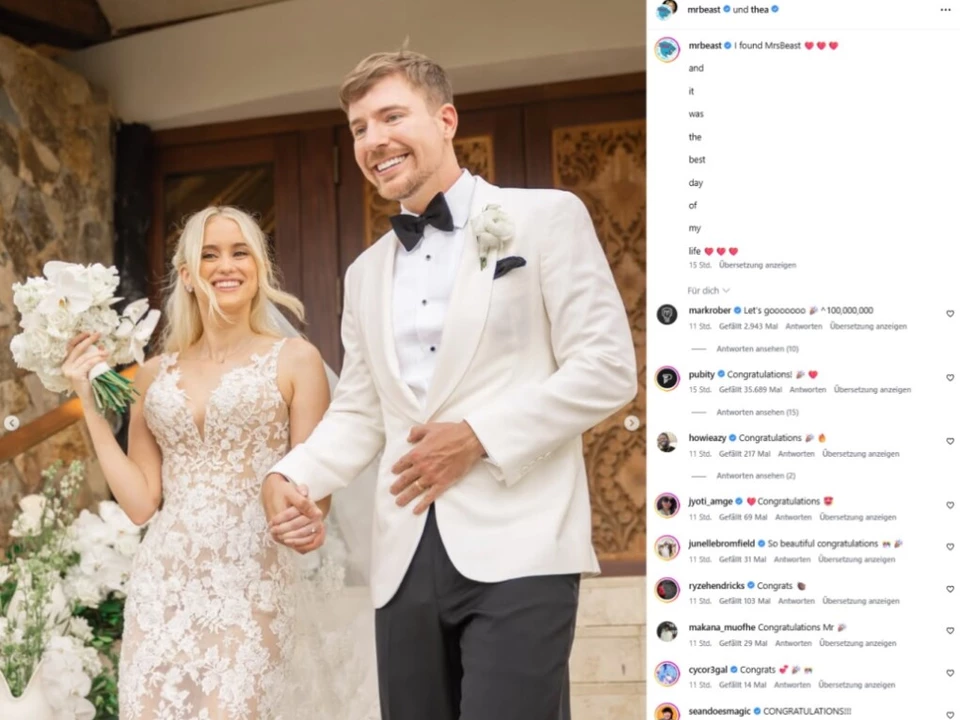 MrBeast teilte auf Instagram Fotos von der Hochzeit